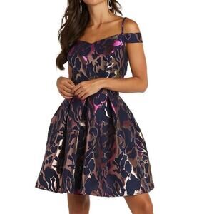 NWT Morgan & Co Off Shoulder Cocktail Metallic Mini Dress - Juniors Size 1